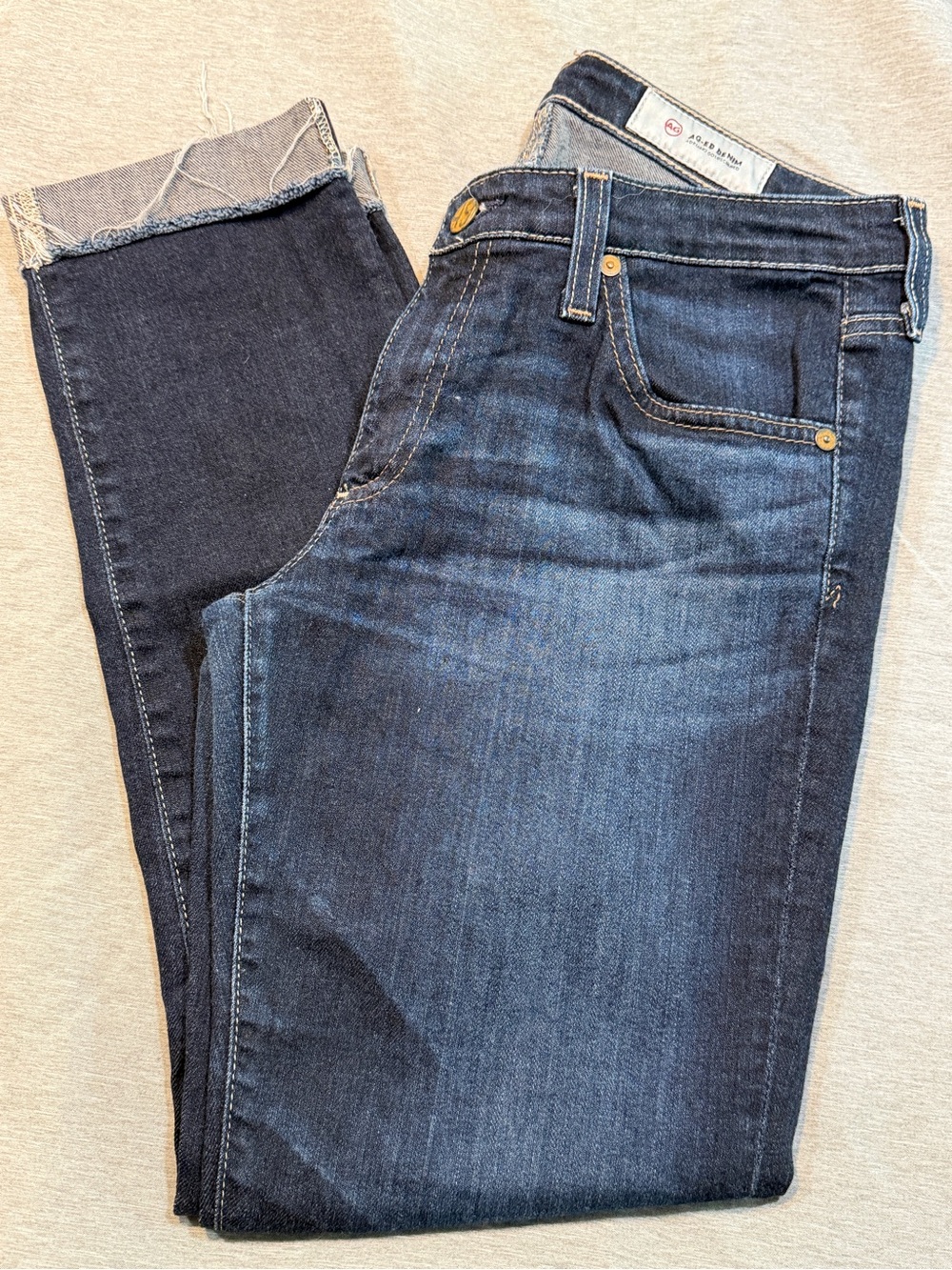 Womens AG Dark Blue Denim Stilt Cigarette Rollup Jeans